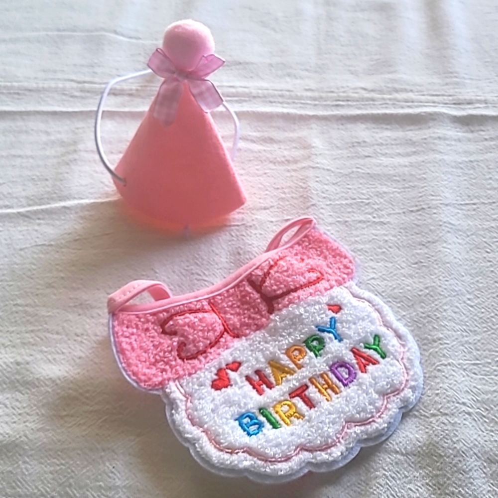 Brand new 2pcs Pet Birthday Celebration Set Pink/One size Cats/ Small dogs